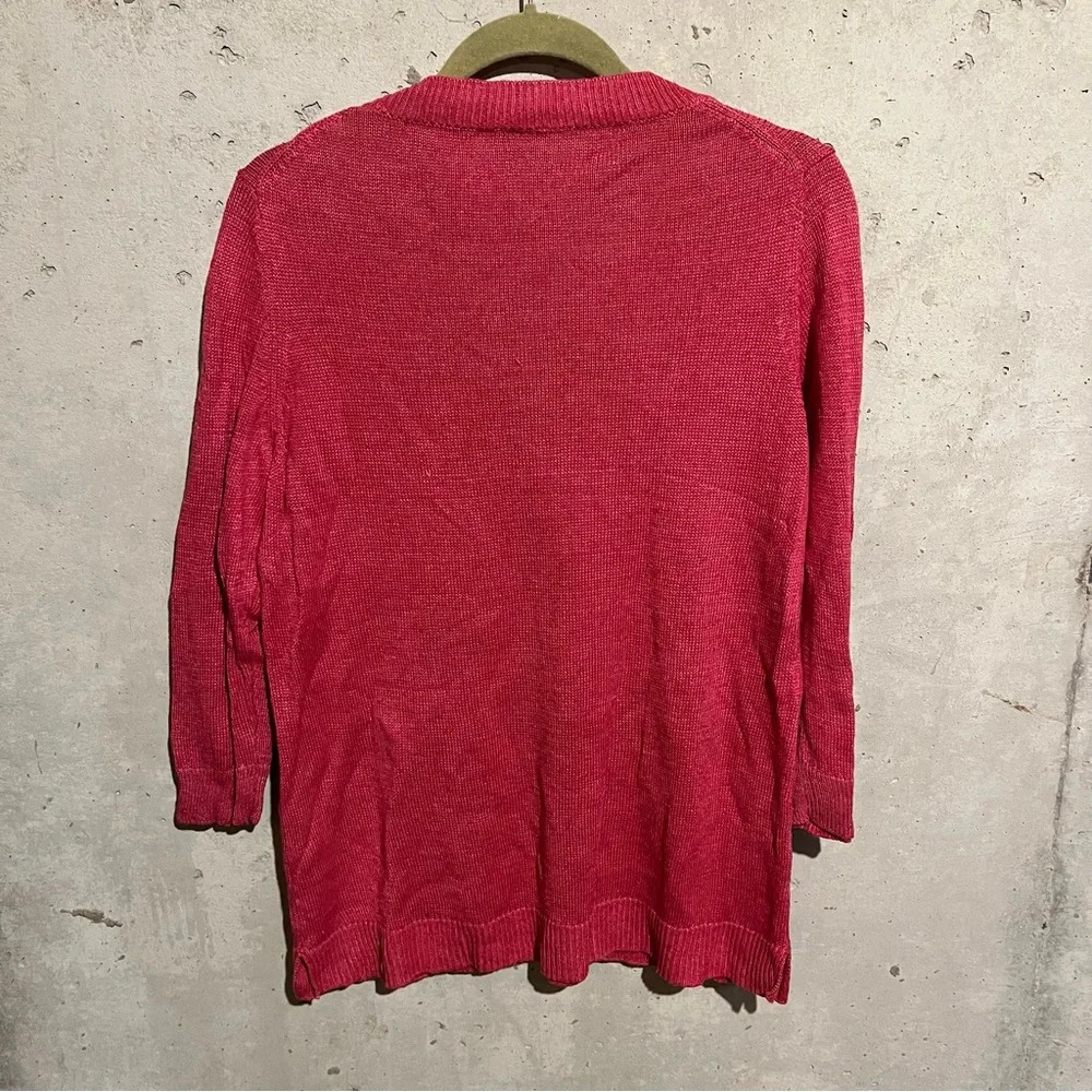 Talbots 100% Linen Sweater Raspberry Pink V-Neck … - image 6